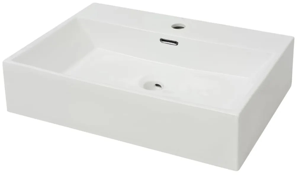 vidaXL Νιπτήρας με Οπή Βρύσης Λευκός 60,5 x 42,5 x 14,5 εκ. Κεραμικός