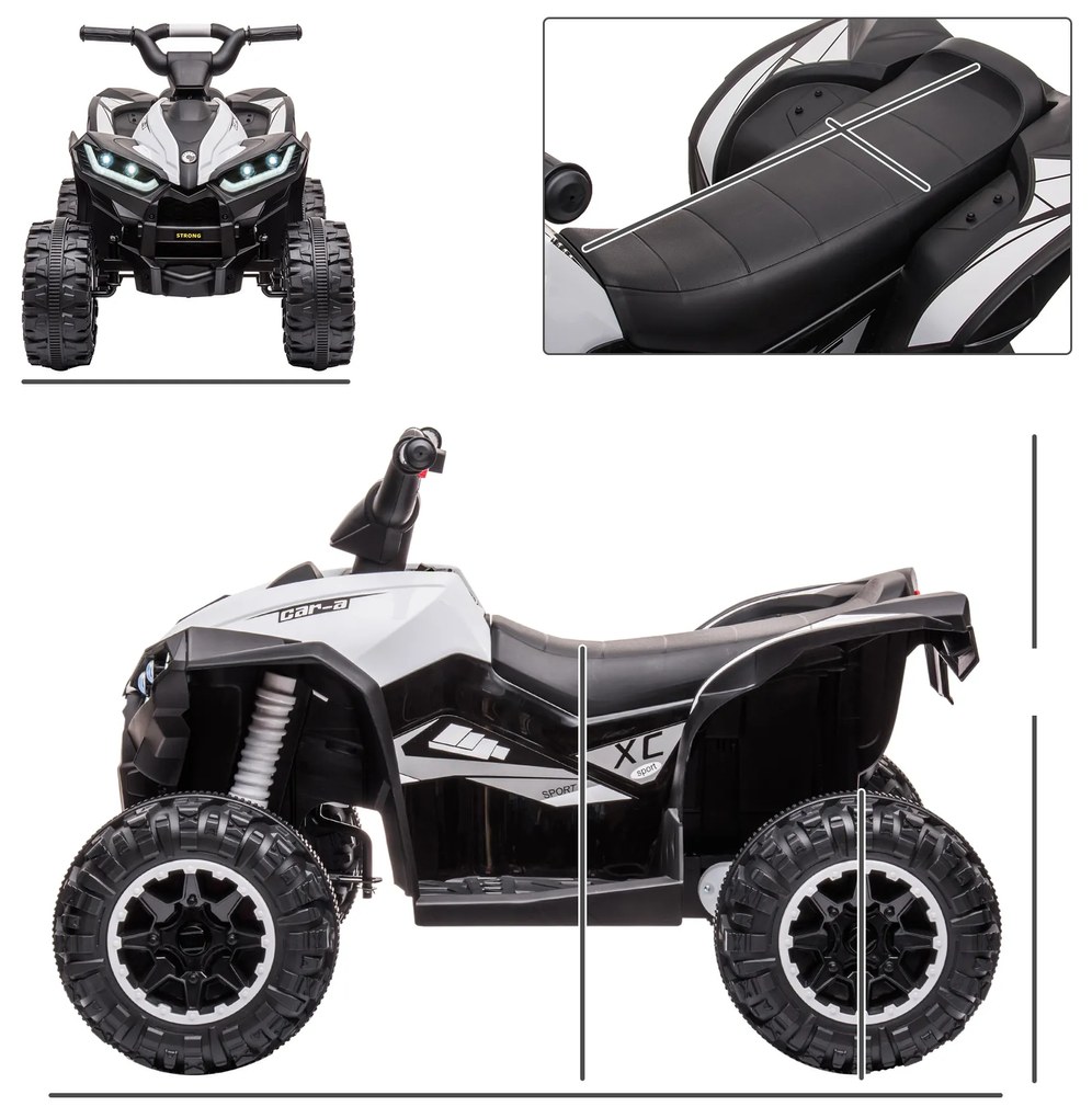 HOMCOM Παιδικό ATV Ηλεκτρικό Παιδικό Αυτοκίνητο, 6 km/h, Ηχητικά και Φωτεινά Εφέ, : 83 cm x 53 cm x 55,5 cm, Μαύρο + Λευκό