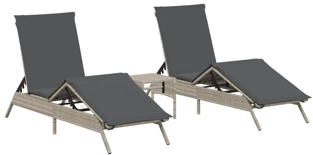 vidaXL Ξαπλώστρες 2 τεμ. Αν. Γκρι από Συνθετικό Ρατάν με Τραπέζι