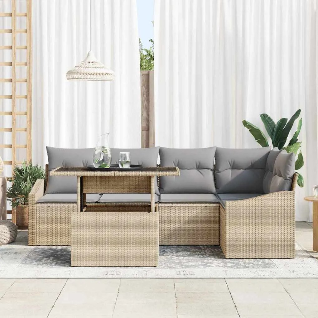 vidaXL Σετ Καναπέ Κήπου 6 pcs μπεζ και ανοιχτό γκρι 100 x 55 x 73 εκ