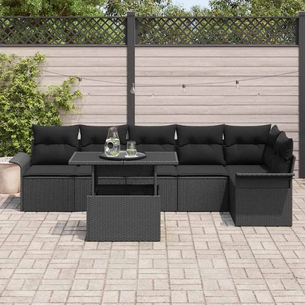 vidaXL Σετ Καναπέ Κήπου με μαξιλάρι 7 pcs Μαύρο Πολυ ράταν