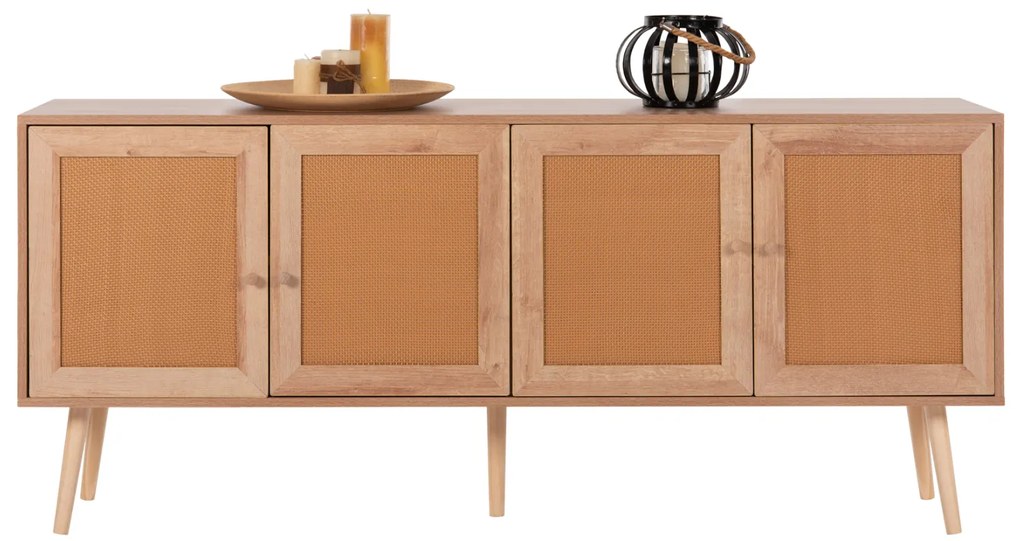 ΜΠΟΥΦΕΣ COLM HM9440.11 ΜΕΛΑΜΙΝΗΣ &amp; ΣΥΝΘΕΤΙΚΟ RATTAN ΣΤΙΣ 4 ΠΟΡΤΕΣ 160x39,5x71Yεκ.