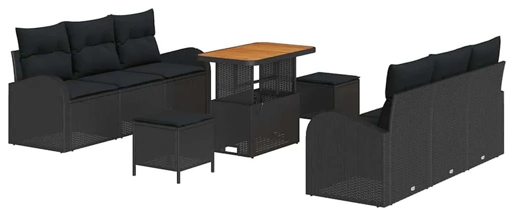 vidaXL 9 τεμαχίων σετ καναπέ κήπου με μαξιλάρια σε μαύρο χρώμα