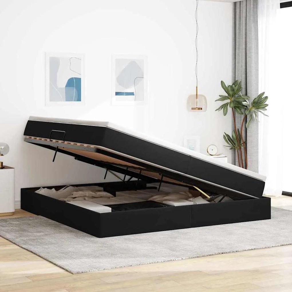 vidaXL Κρεβάτι με αποθηκευτικό χώρο και στρώμα Μαύρο 200 x 200 cm