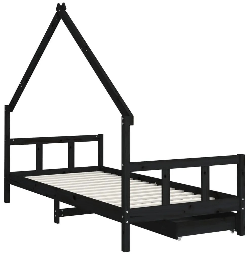 Πλαίσιο Παιδικού Κρεβατιού με Συρτάρια Μαύρο 90x190εκ. Πεύκο - Μαύρο