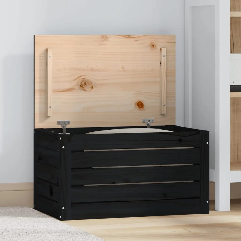 vidaXL Κουτί Αποθήκευσης Μαύρα 59,5x36,5x33 εκ. Μασίφ Ξύλο Πεύκου