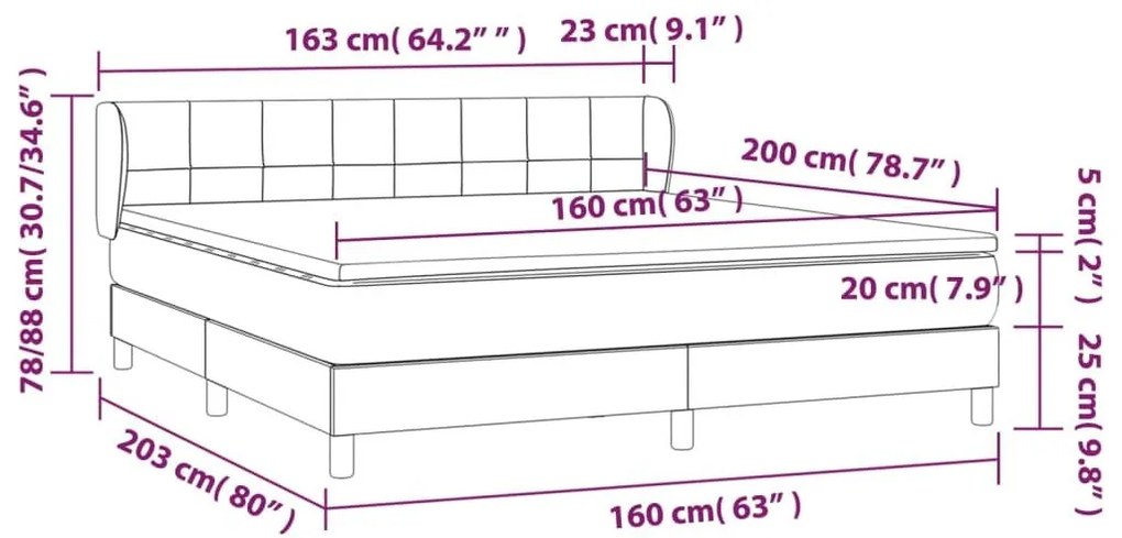 Κρεβάτι Boxspring με Στρώμα Μαύρο 160x200 εκ. Υφασμάτινο - Μαύρο