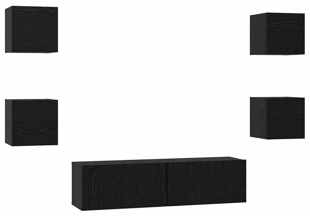 vidaXL Σετ επίπλου τηλεόρασης Επιτοίχιο 6 pcs Μαύρη δρυς