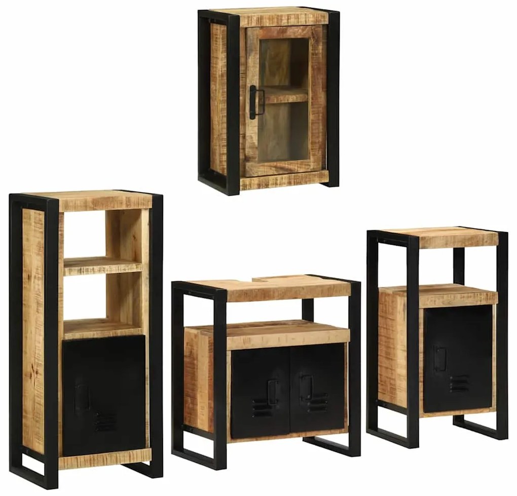 vidaXL Σετ Επίπλων Μπάνιου με ράφι 4 pcs Καφέ Στερεό ξύλο μάνγκο