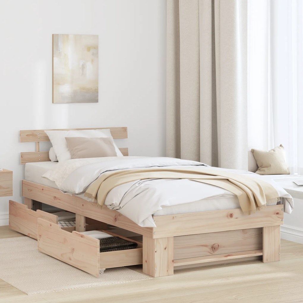 vidaXL Σκελετός Κρεβατιού Καφέ 90 x 190 cm Μασίφ ξύλο πεύκου