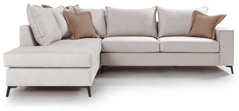 Γωνιακός καναπές δεξιά γωνία Romantic pakoworld ύφασμα cream-mocha 290x235x95εκ - Ύφασμα - 168-000030