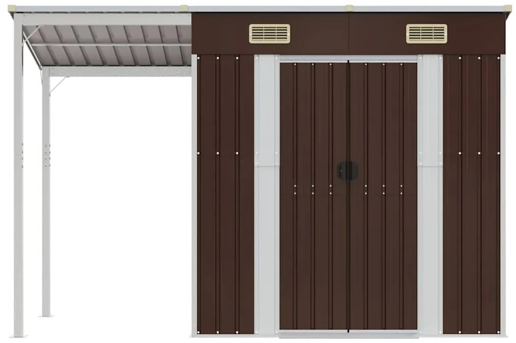 vidaXL Αποθήκη Κήπου Εκτεταμένη Οροφή Καφέ 277x110,5x181 εκ. Ατσάλι