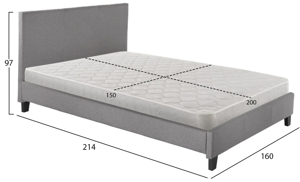 ΚΡΕΒΑΤΙ ΜΕ ΣΤΡΩΜΑ BECCA HM21283.04 ΓΚΡΙ ΥΦΑΣΜΑ--ΓΙΑ 150x200εκ