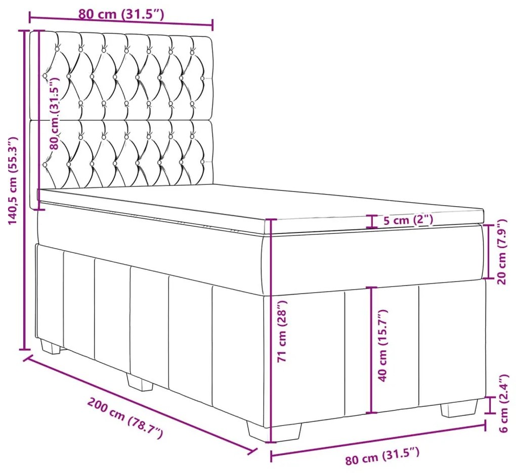 Κρεβάτι Boxspring με Στρώμα Ανοιχτό Γκρι 80x200 εκ. Υφασμάτινο - Γκρι