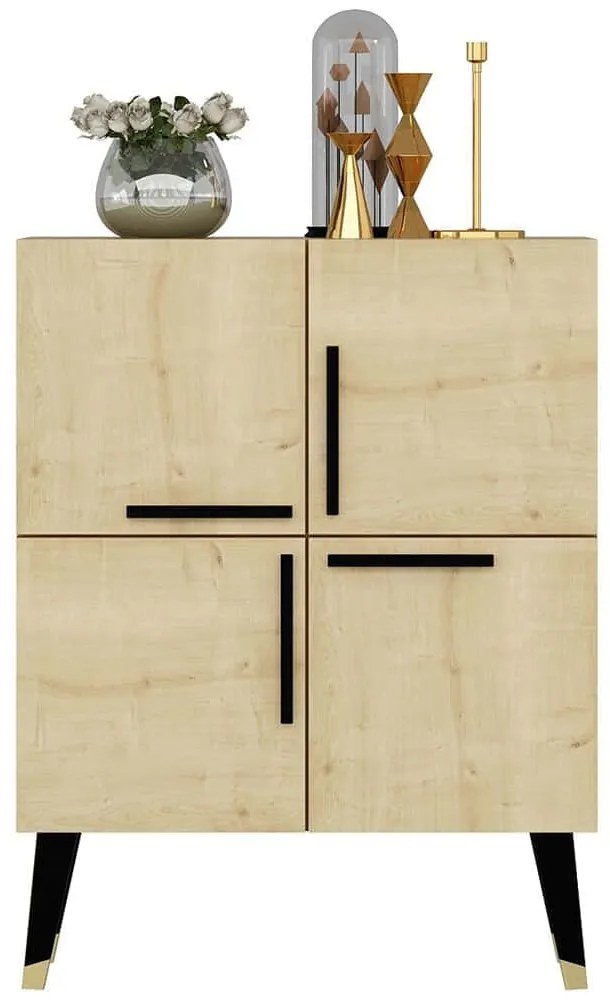 Μπουφές Makro 475OLV1716 70x35x90cm Oak-Black Μοριοσανίδα, Μελαμίνη