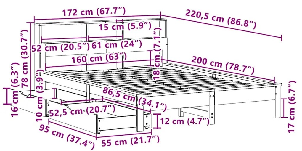 ΚΡΕΒΑΤΙ ΒΙΒΛΙΟΘΗΚΗ ΧΩΡΙΣ ΣΤΡΩΜΑ 160X200 ΕΚ ΜΑΣΙΦ ΞΥΛΟ ΠΕΥΚΟΥ 3309805