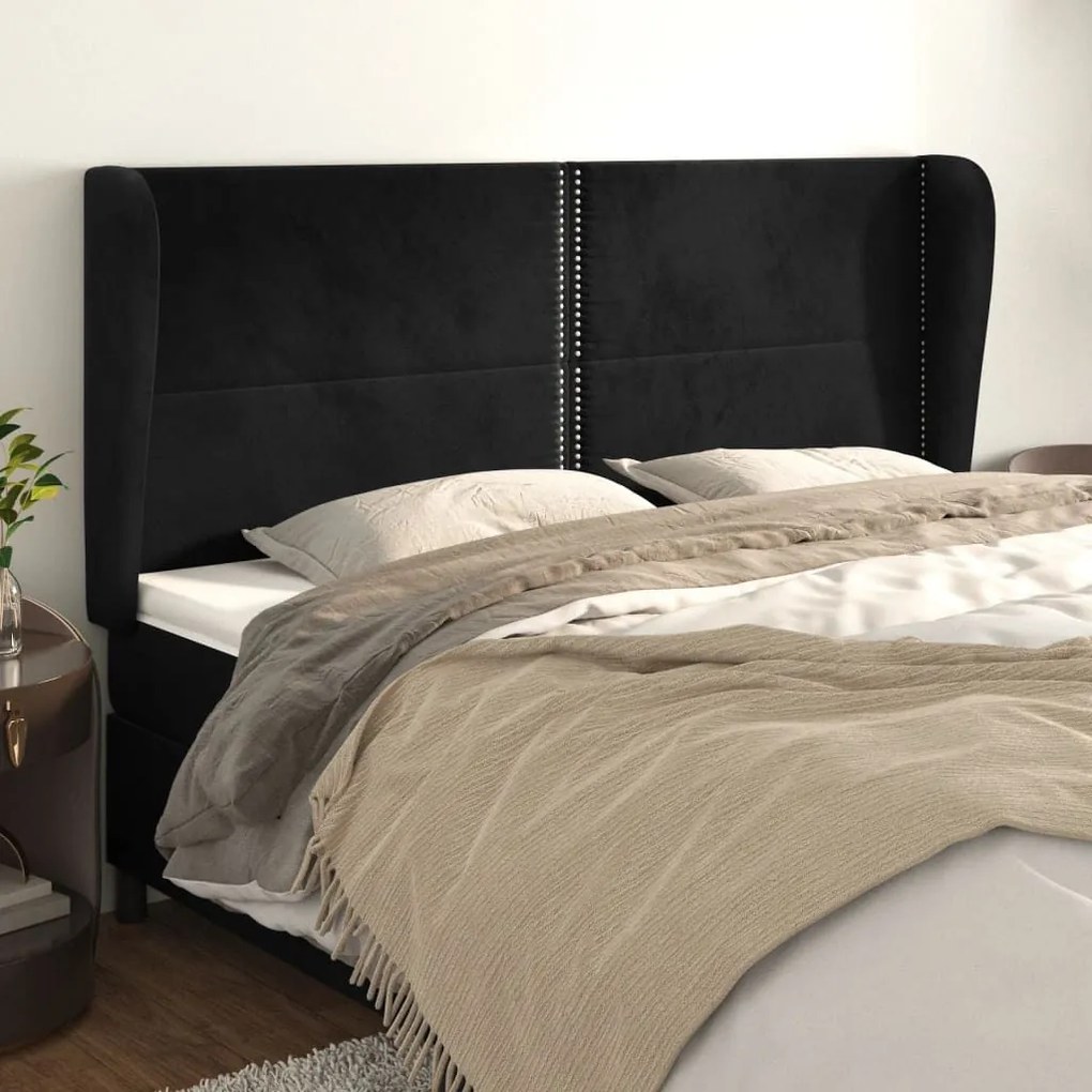 Κεφαλάρι με Πτερύγια Μαύρο 163x23x118/128 εκ. Βελούδινο - Μαύρο