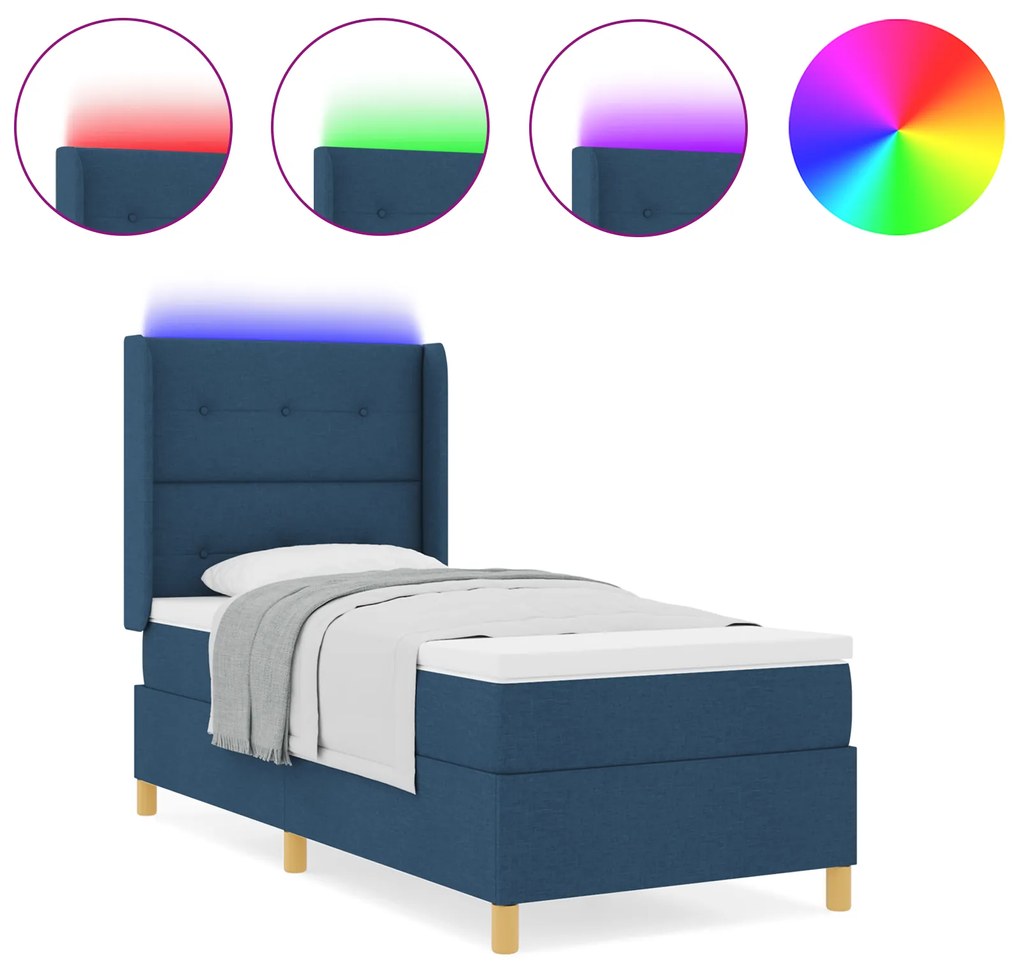vidaXL Κρεβάτι Box Spring με Στρώμα Μπλε 100x200 εκ. Υφάσματος