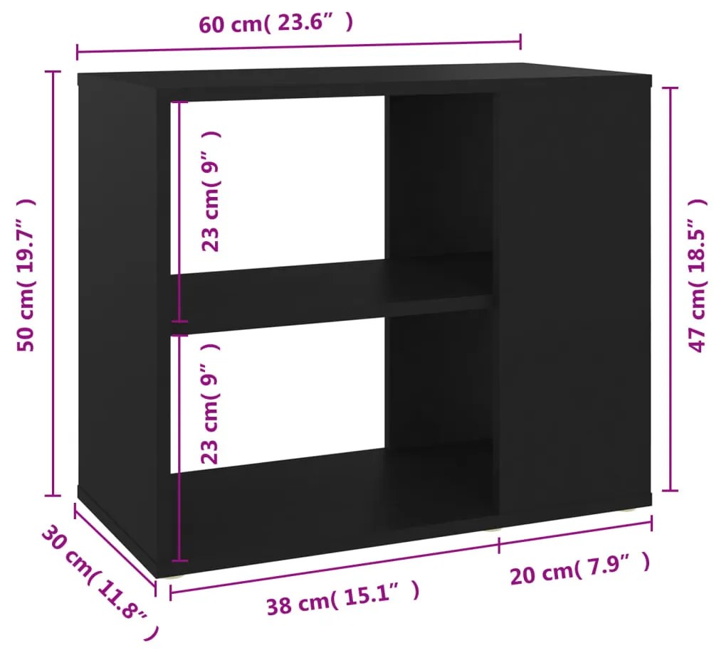 vidaXL Βοηθητικό Ντουλάπι Μαύρο 60 x 30 x 50 εκ. από Επεξ. Ξύλο