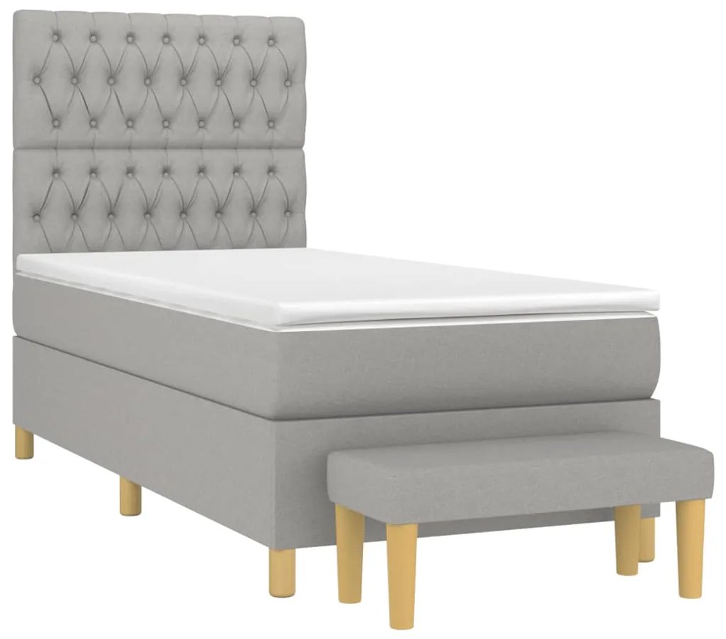 vidaXL Κρεβάτι Boxspring με Στρώμα Ανοιχτό Γκρι 90x200 εκ. Υφασμάτινο