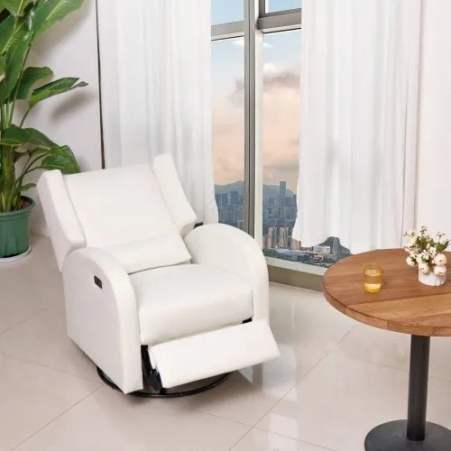 VEVOR Electronic Power Recliner and Swivel Glider, 250 lbs Weight Capacity Swivel Glider Recliner Chair with Adjustable Angle, Polyester Surface Recliner Rocker for Living Room, Bedroom, Off White
