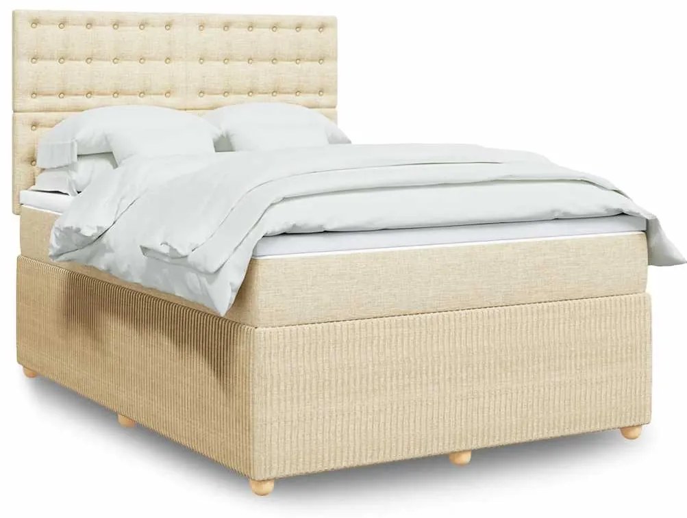 vidaXL Κρεβάτι Boxspring με Στρώμα Κρεμ 140x200 εκ. Υφασμάτινο