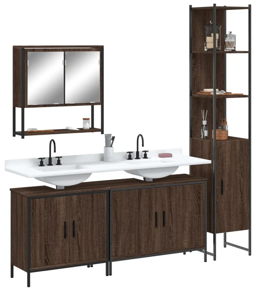 vidaXL Σετ Επίπλων Μπάνιου 4 Τεμαχίων Καφέ Δρυς από Επεξεργασμένο Ξύλο