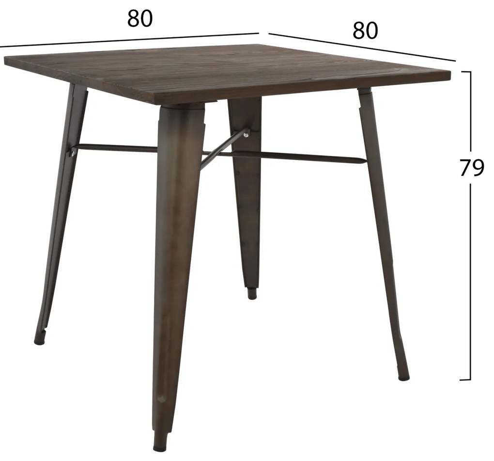 ΤΡΑΠΕΖΙ ΜΕΤΑΛΛΙΚΟ ΣΕ ΧΡΩΜΑ RUSTY ΚΑΙ ΞΥΛΟ HM0611.04 80x80x76εκ