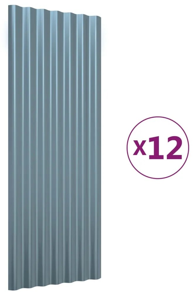 vidaXL Πάνελ Οροφής 12 τεμ. Γκρι 100x36 εκ. Γαλβανισμένος χάλυβας