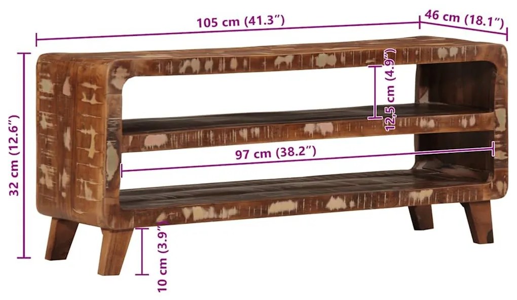 Έπιπλο Τηλεόρασης 105x46x32 εκ. από Μασίφ Ανακυκλωμένο Ξύλο - Καφέ