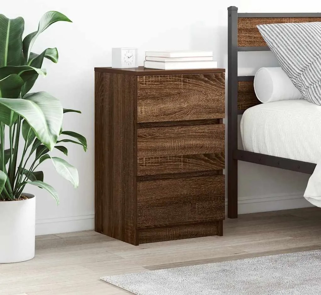 vidaXL Κομοδίνα με 3 συρτάρια 2 τεμάχια καφέ δρυς 39x35x65 εκ.