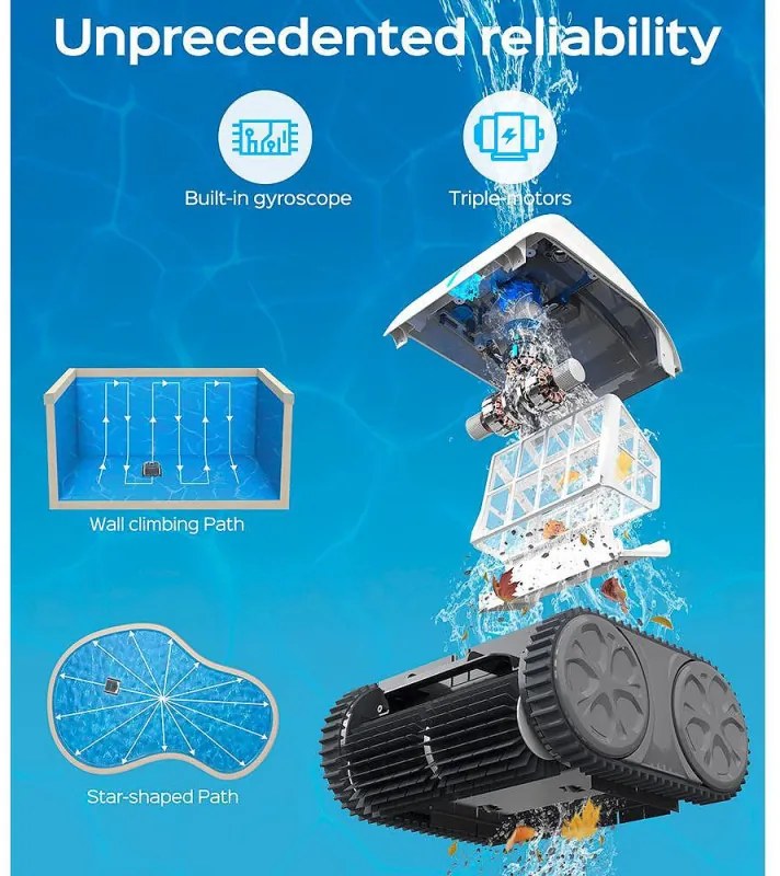 Ασύρματο ρομπότ καθαρισμού πισίνας Wybot Osprey 700 (X100), Li-Ion 8800 mAh, Για έως 80 m2, Αυτονομία έως 110 λεπτά, Αυτόματη αναστροφή, Αυτοπαρκάρει, Λευκό/Μαύρο