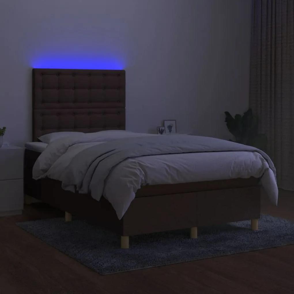 vidaXL Κρεβάτι Boxspring με Στρώμα & LED Σκ.Καφέ 120x190εκ. Υφασμάτινο