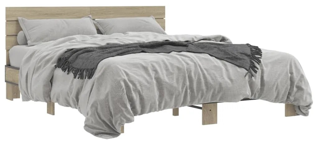 vidaXL Πλαίσιο Κρεβατιού Sonoma Δρυς 150x200 εκ. Επεξ. Ξύλο &amp; Μέταλλο