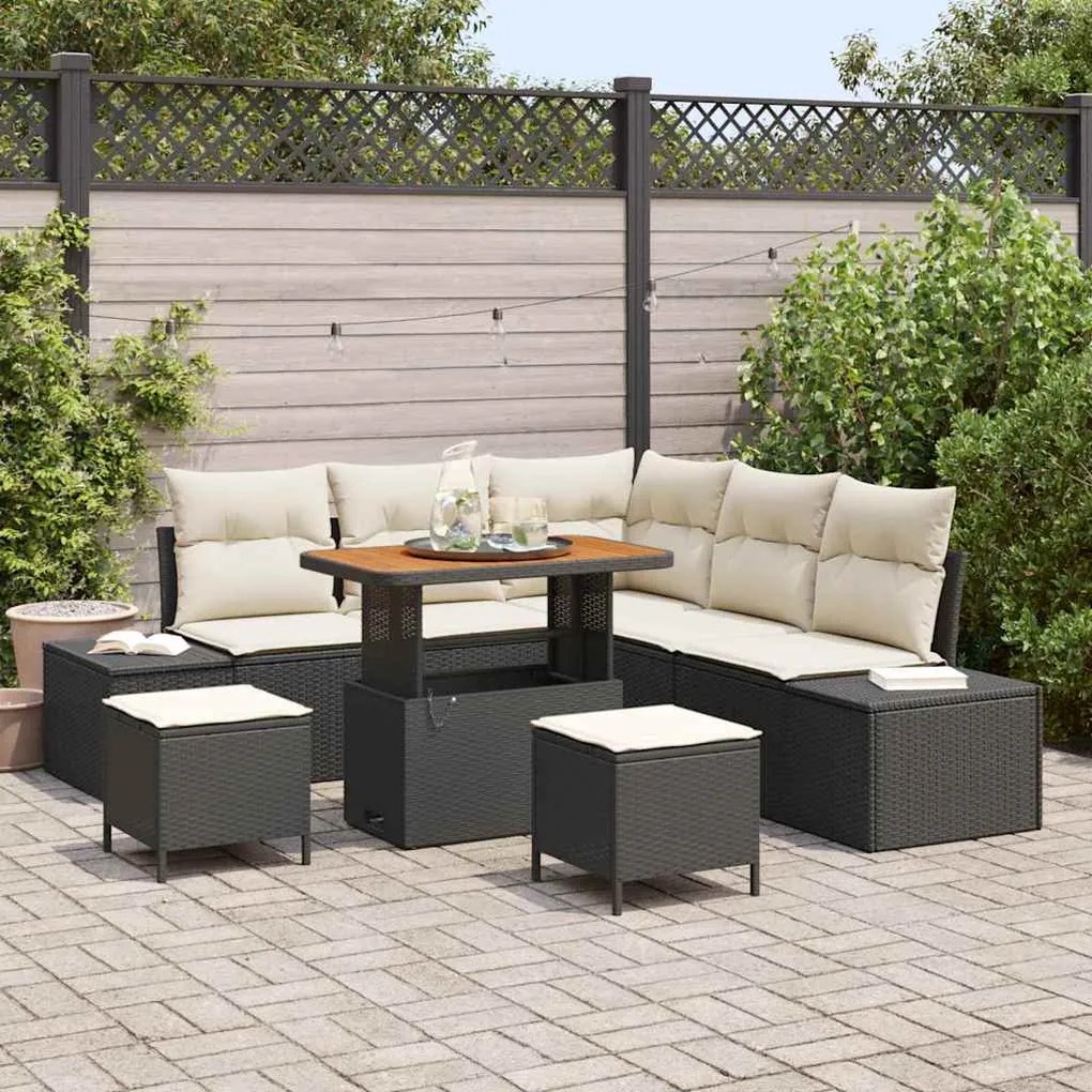 vidaXL Σετ Καναπέ Κήπου με αποθήκευση 8 pcs Μαύρο Πολυ ράταν