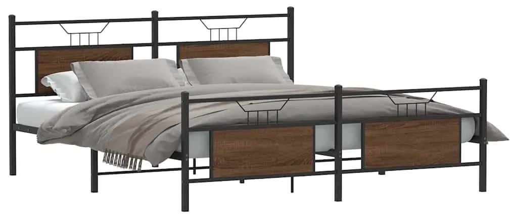 vidaXL Σκελετός Κρεβ. Χωρίς Στρώμα Καφέ Δρυς 180x200 εκ. Μεταλλικό