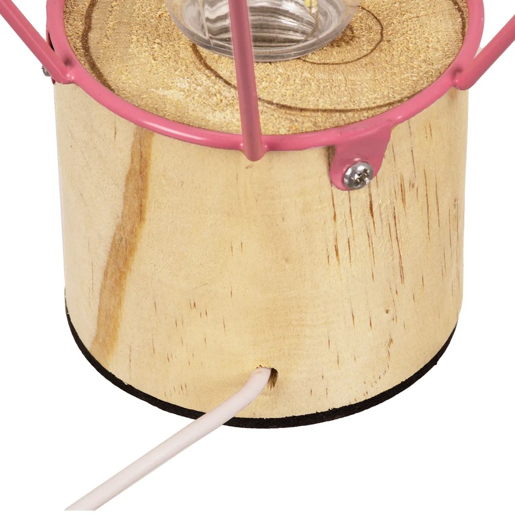 GloboStar® ANTLER 01442 Μοντέρνο Επιτραπέζιο Φωτιστικό Γραφείου LED USB DC 5V Μονόφωτο Μεταλλικό Ροζ με Ξύλινη Βάση Θερμό Λευκό 3000K Φ19 x Μ19 x Π19 x Υ23cm