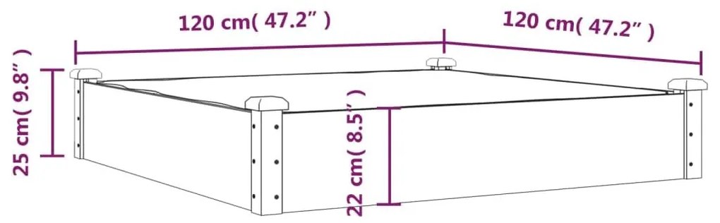 Ζαρντινιέρα Υπερυψ. με Επένδυση Γκρι 120x120x25 εκ. Μασίφ Ελάτη - Γκρι