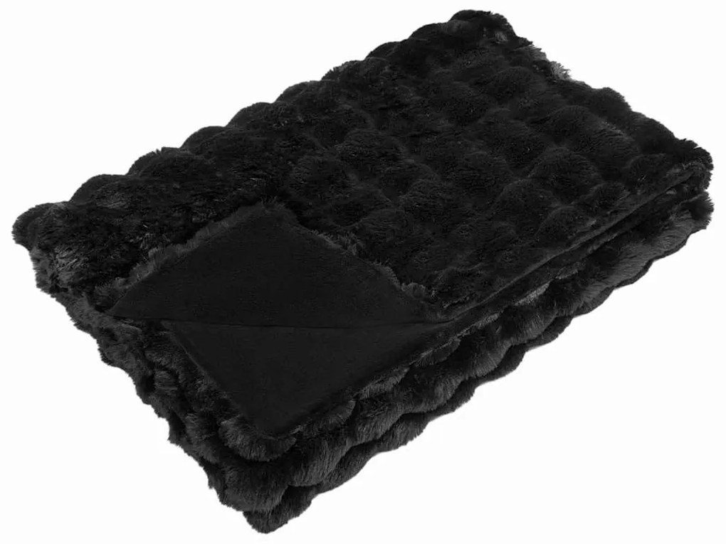 vidaXL Ψεύτικη κουβέρτα από κουνέλι 4 pcs Μαύρο 220 x 240 cm