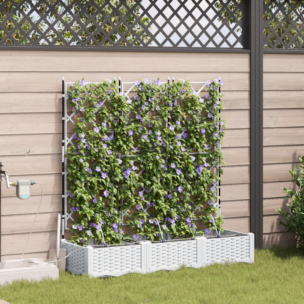 vidaXL Γλάστρες Κήπου 1 τεμ Καφασωτό Λευκό 120 x 40 x 126 cm Πλαστικό