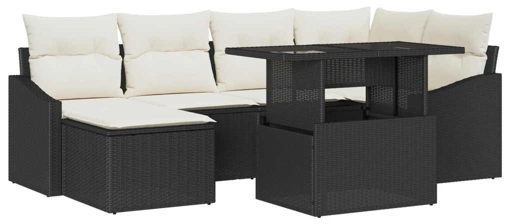 vidaXL Set καναπέ κήπου 7 τεμαχίων με μαξιλάρια Μαύρο Συνθετικό ρατάν