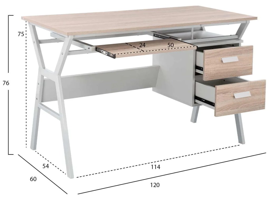 ΓΡΑΦΕΙΟ SONOMA ΜΕ ΛΕΥΚΟ ΣΚΕΛΕΤΟ HM2130.01 120X60X76εκ.