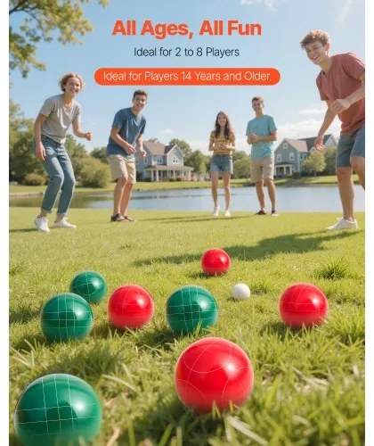 VEVOR Bocce Ball Set Bocce Ball Game Set 107 mm 8 Resin Balls 2 Colors for Beach