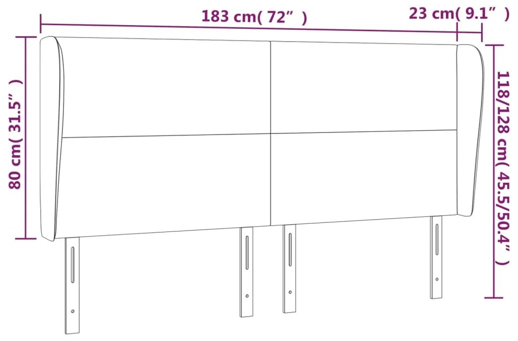 Κεφαλάρι με Πτερύγια Μαύρο 183x23x118/128 εκ.Συνθ. Δέρμα 3117778