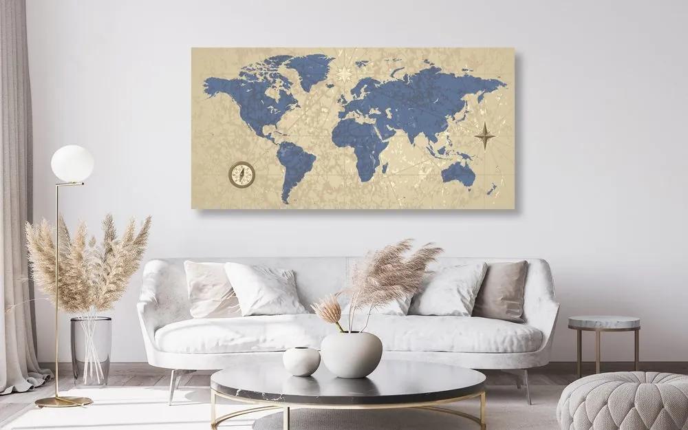 Εικόνα στον παγκόσμιο χάρτη φελλού με πυξίδα σε στυλ ρετρό - 100x50  wooden
