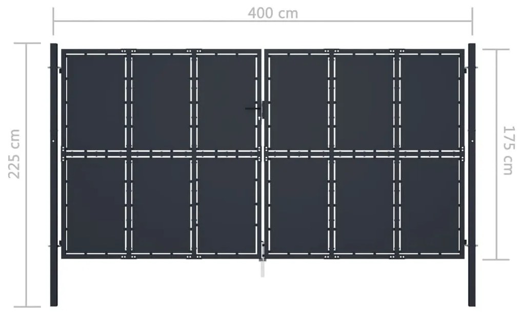 Πόρτα Περίφραξης Κήπου Ανθρακί 400 x 175 εκ. Ατσάλινη - Ανθρακί