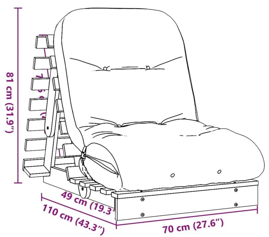 Καναπές Κρεβάτι Futon/Στρώμα 70x206x11 Εμποτισμένο Ξύλο Πεύκου - Καφέ