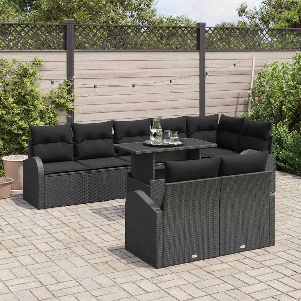 vidaXL Σετ Καναπέ Κήπου με μαξιλάρι 9 pcs Μαύρο 100 x 55 x 73 εκ