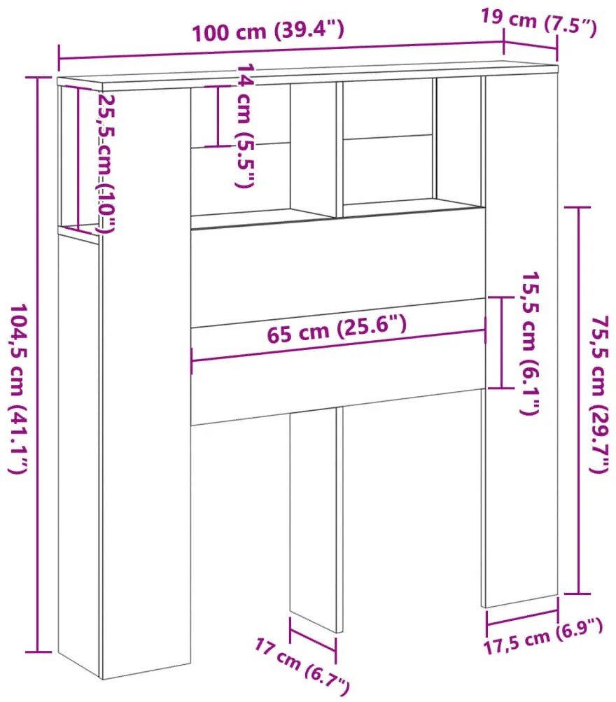 Κεφαλάρι Με Αποθηκευτικό Χώρο 100x19x104,5 εκ. Επεξ. Ξύλο - Καφέ