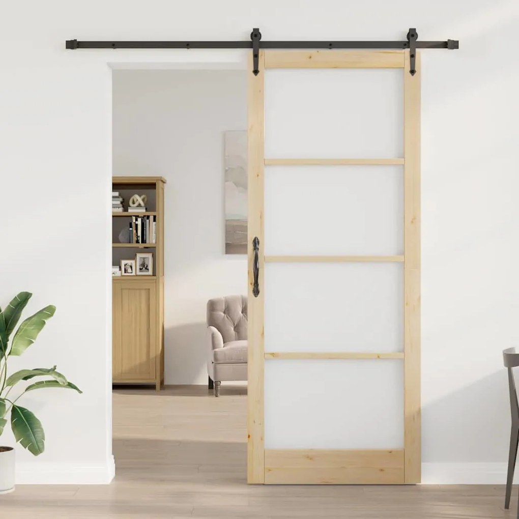 vidaXL Συρόμενη Πόρτα Χειροκίνητος Καφέ 93 x 232 εκ. Ξύλο και μέταλλο